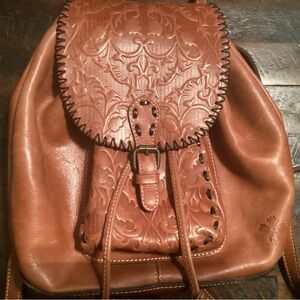 Patricia Nash Brown Leather Backpack with Embossed Design